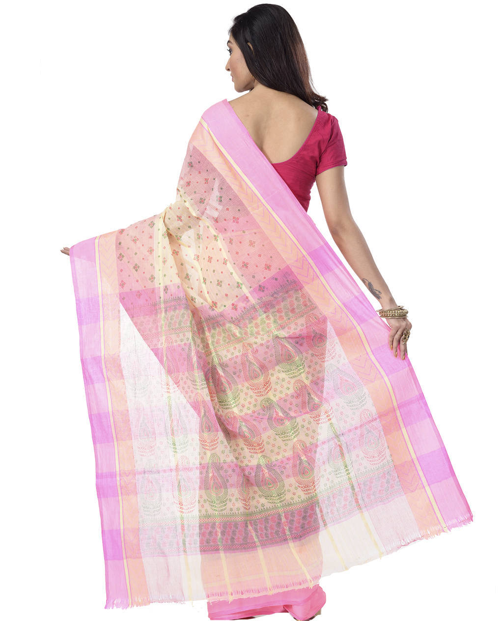 Pink Pure Cotton ANARKOLI PRINT Tant Saree Print (4072)